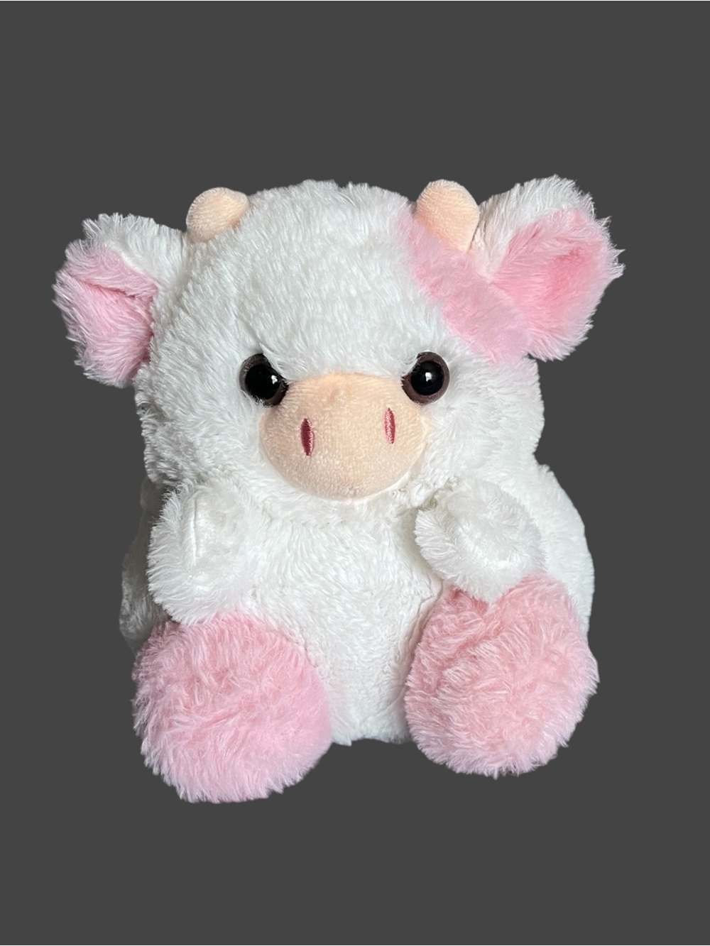 🐮 Super Soft Pink & White Cow Plush Stuffed Animal – Round Cuddle Buddy 🐮